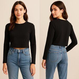 AMAZON ESSENTIALS 🖤 Women’s Cropped Long Sleeve Tee 👩 Size S ✨
